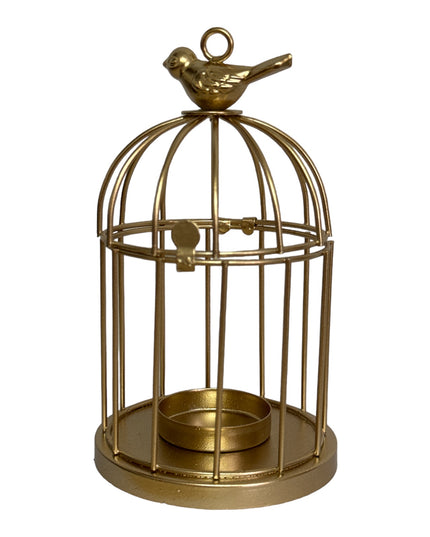 Suport lumânare metalic–design Colivie, ambalaj cadou elegant 16x9cm