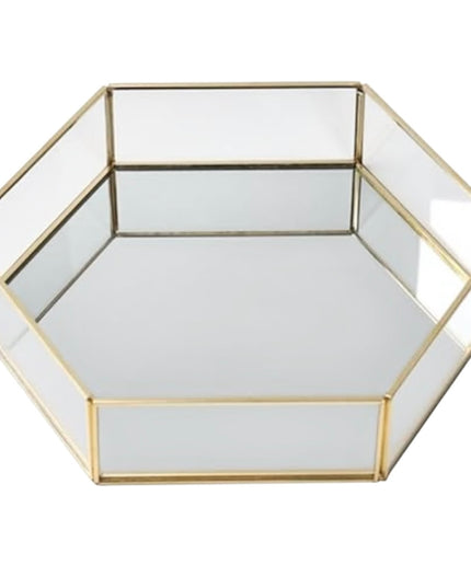 Tavă decorativă din sticlă cu oglindă – formă hexagonală 25x22cm