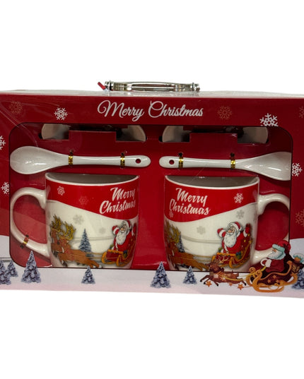 Set cadou Crăciun 2 căni cu capac și linguriță HK657