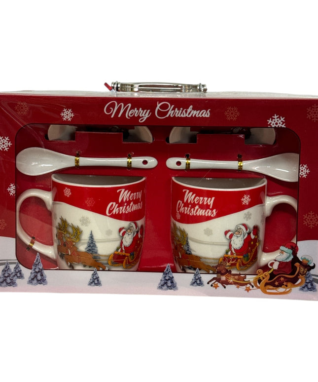 Set cadou Crăciun 2 căni cu capac și linguriță HK657