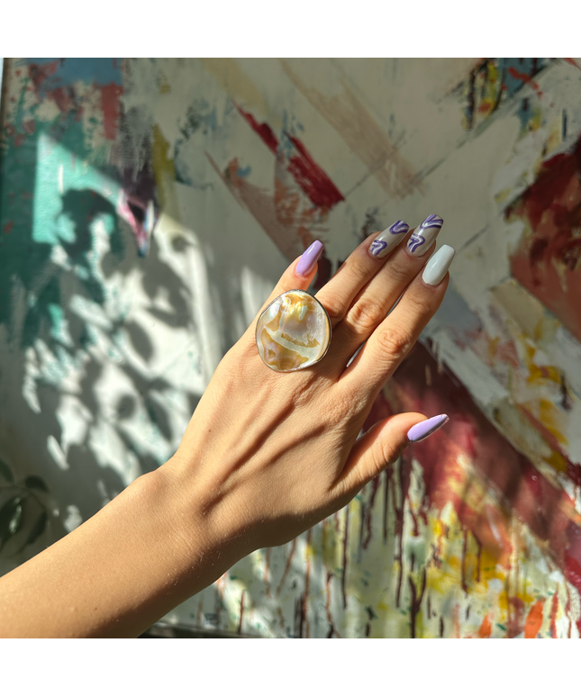 Inel reglabil cu Sidef Oval și cutie de cadou