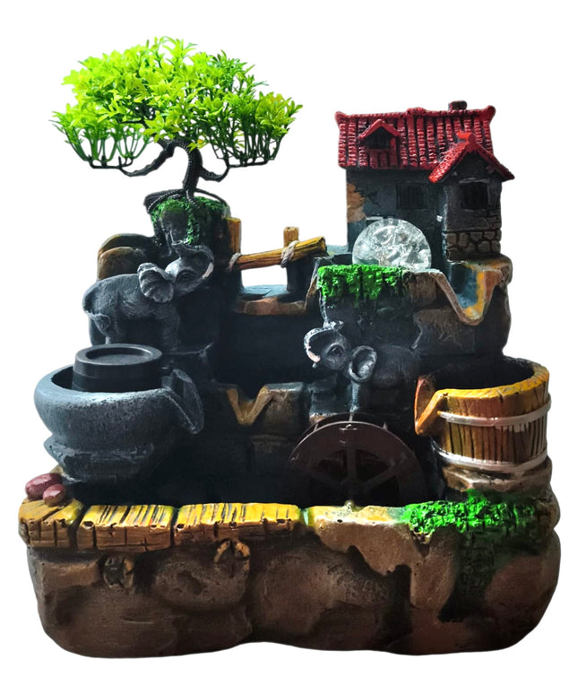 Fântână decorativă de interior cu elefanți și bonsai 1257
