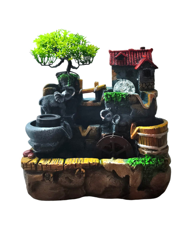 Fântână decorativă de interior cu elefanți și bonsai 1257