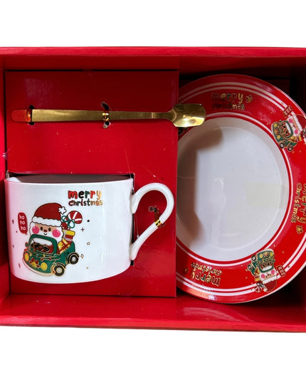 Set cadou Crăciun ceașcă și farfurie cu linguriță HM184-B
