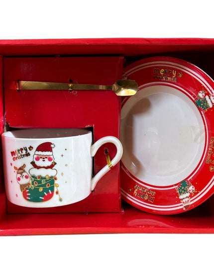 Set cadou Crăciun ceașcă și farfurie cu linguriță HM184-B