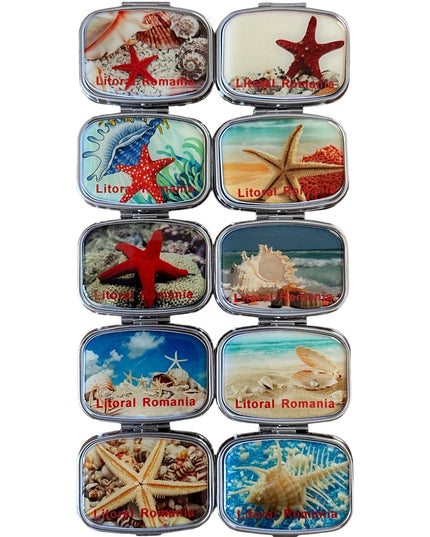 Cutie metalică cu oglindă de poșetă 6cm