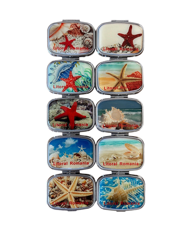 Cutie metalică cu oglindă de poșetă 6cm