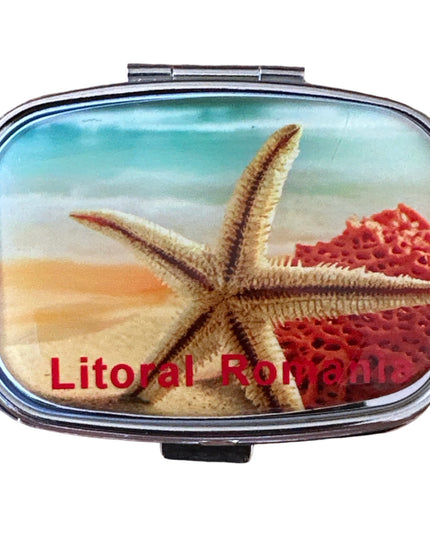 Cutie metalică cu oglindă de poșetă 6cm