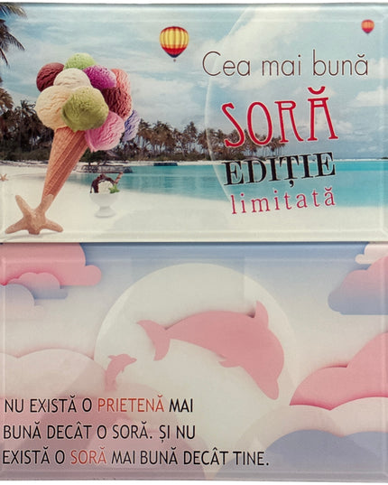 Tablou decorativ din sticlă cu mesaj pentru Sora