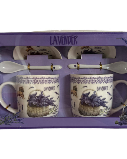 Set cadou 2 căni cu capac și linguriță Lavandă HK1379