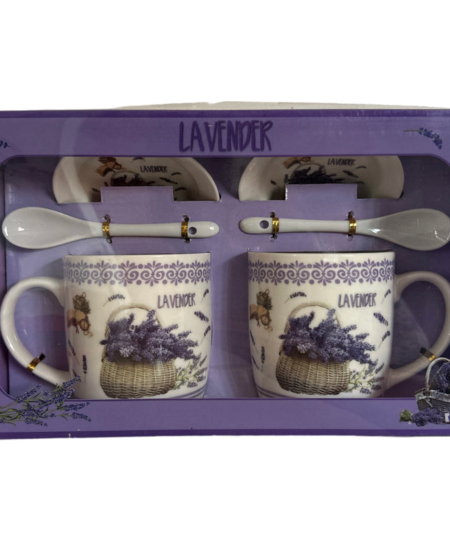 Set cadou 2 căni cu capac și linguriță Lavandă HK1379