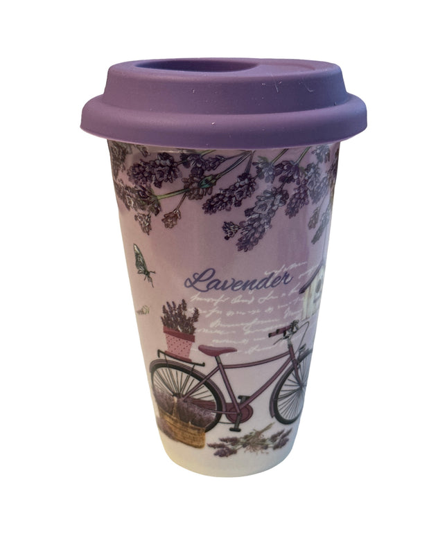 Pahar ceramic cu capac din silicon 15cm