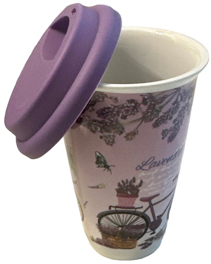 Pahar ceramic cu capac din silicon 15cm