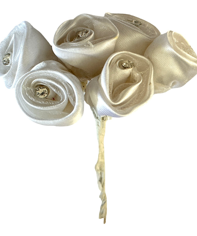 Cocardă trandafiri saten 6 fire 10cm