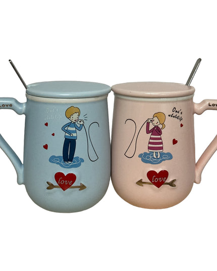 Set cadou 2 căni Love cu capac și linguriță 1014-1