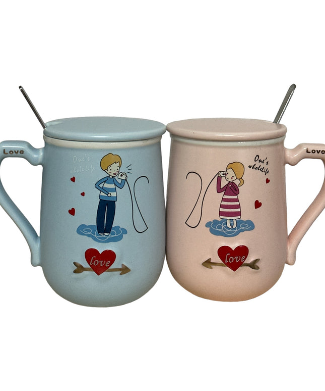 Set cadou 2 căni Love cu capac și linguriță 1014-1