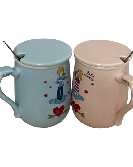 Set cadou 2 căni Love cu capac și linguriță 1014-1