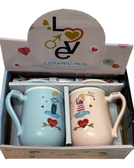 Set cadou 2 căni Love cu capac și linguriță 1014-1