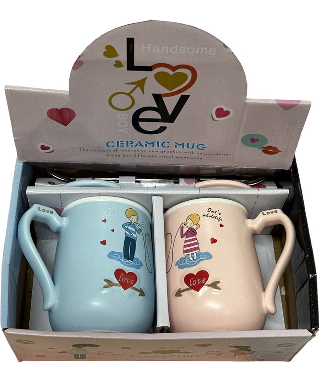 Set cadou 2 căni Love cu capac și linguriță 1014-1