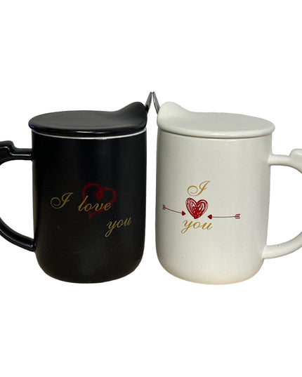 Set cadou 2 căni cu capac și linguriță “I love you”