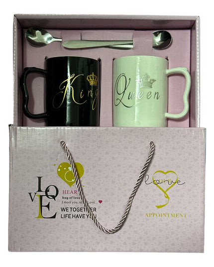 Set cadou 2 căni cu linguriță King+Queen