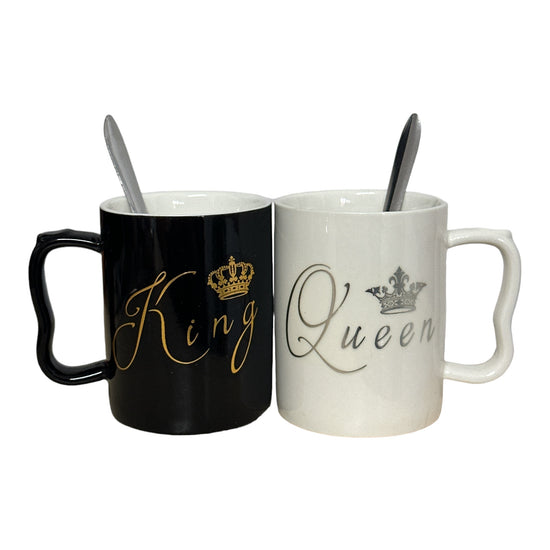 Set cadou 2 căni cu linguriță King+Queen