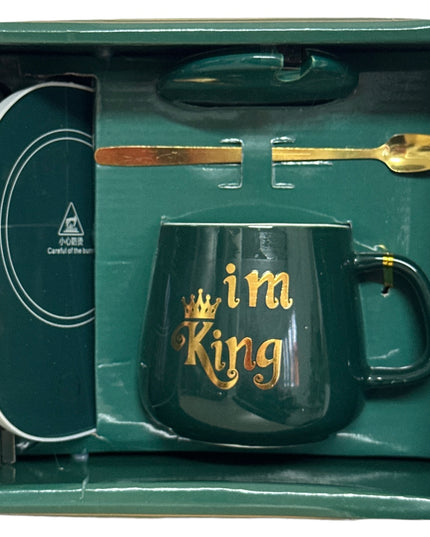 Set cadou cană King cu capac , linguriță și încălzitor 901-35