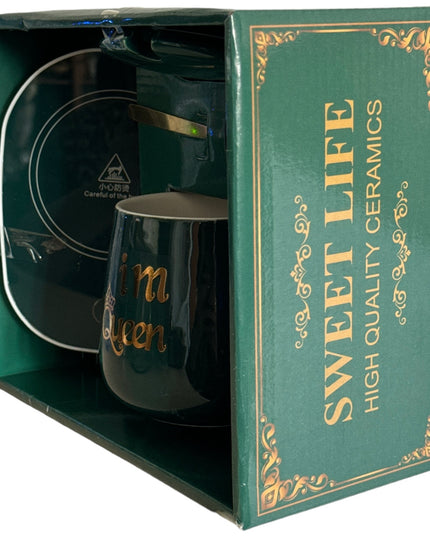 Set cadou cană Im Queen cu capac , linguriță și încălzitor 901-35