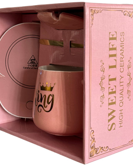 Set cadou cană King cu capac , linguriță și încălzitor 901-35