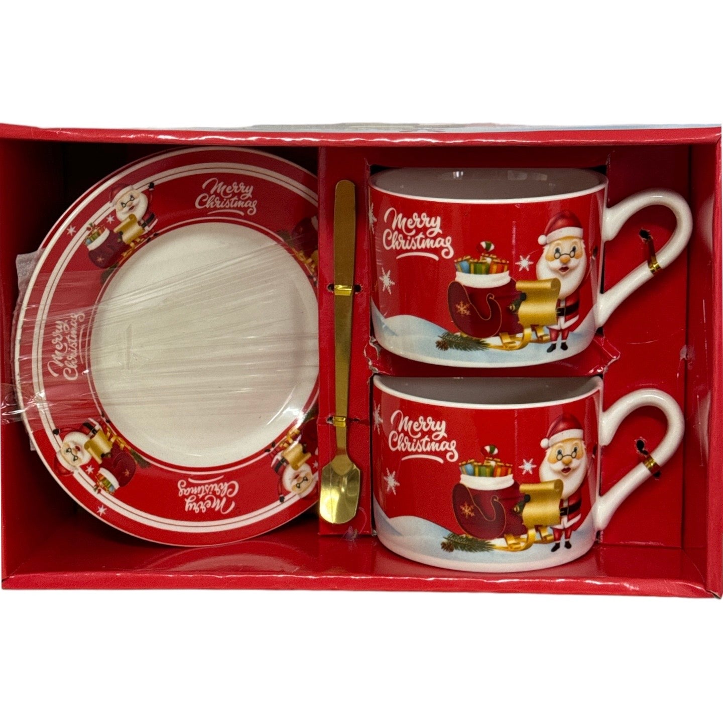 Set cadou Crăciun 2 cești cu farfurie și linguriță HM170B