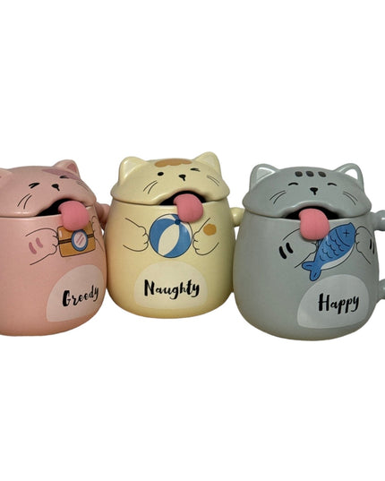 Set cană ceramică cu capac și linguriță Pisicuță 928-1