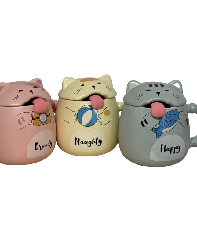 Set cană ceramică cu capac și linguriță Pisicuță 1 + 1 GRATIS