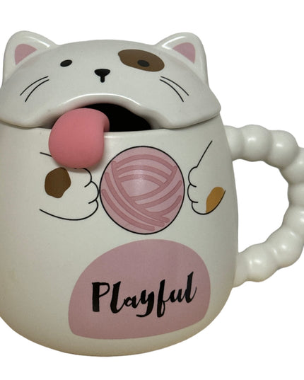 Set cană ceramică cu capac și linguriță Pisicuță 928-1