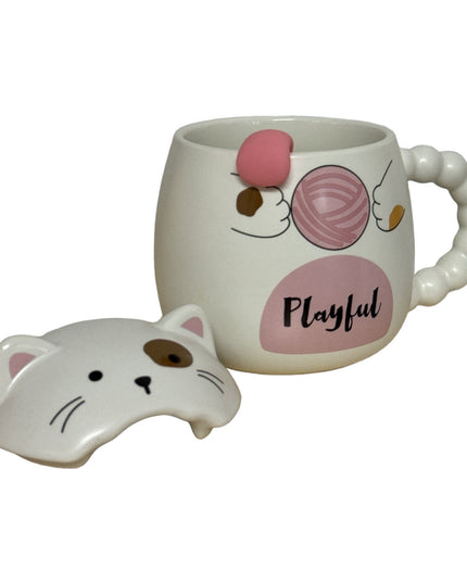 Set cană ceramică cu capac și linguriță Pisicuță 928-1