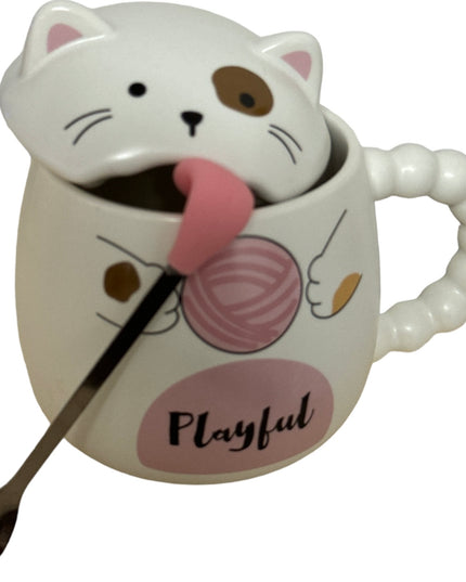 Set cană ceramică cu capac și linguriță Pisicuță 928-1