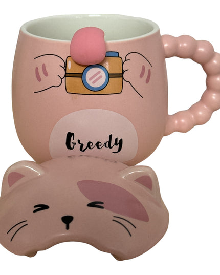 Set cană ceramică cu capac și linguriță Pisicuță 928-1