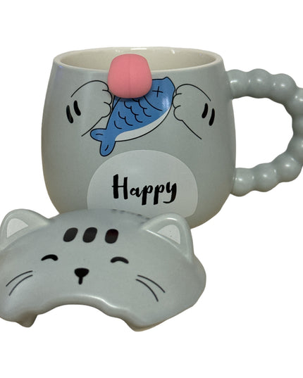 Set cană ceramică cu capac și linguriță Pisicuță 928-1