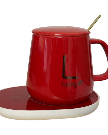 Set cadou cană Lucky Roșu cu capac linguriță și încălzitor