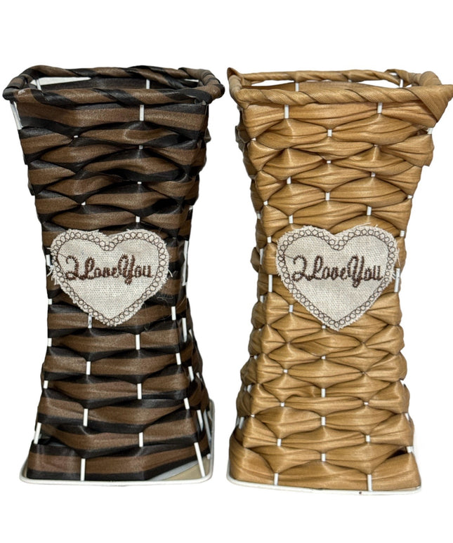 Suport flori metal cu imitație Ratan. 22cm