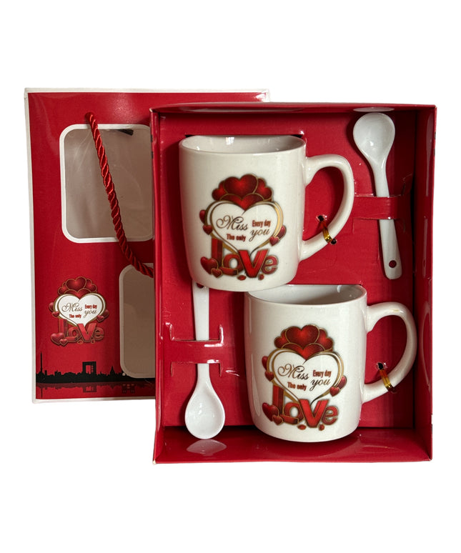 Set cadou 2 căni cu lingurițe Love