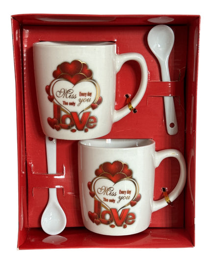 Set cadou 2 căni cu lingurițe Love