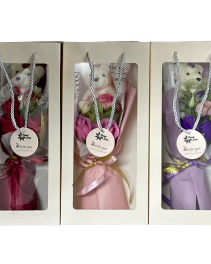 Buchet trandafiri săpun cu Ursuleț 32cm 935-3