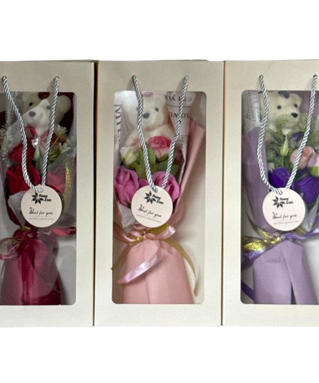 Buchet trandafiri săpun cu Ursuleț 32cm 935-3