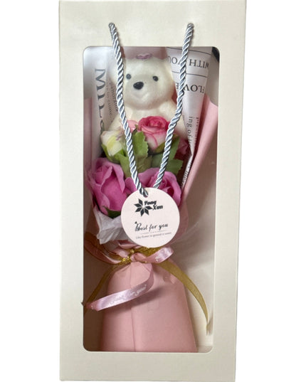 Buchet trandafiri săpun cu Ursuleț 32cm 935-3