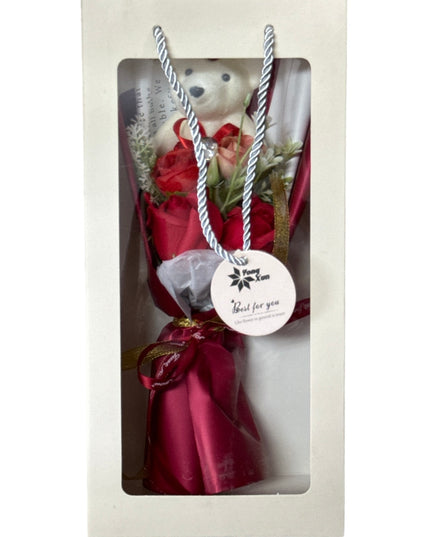 Buchet trandafiri săpun cu Ursuleț 32cm 935-3
