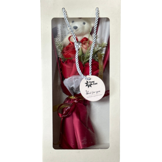 Buchet trandafiri săpun cu Ursuleț 32cm 935-3