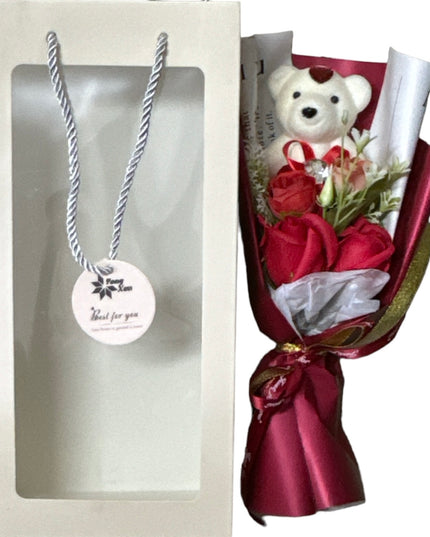 Buchet trandafiri săpun cu Ursuleț 32cm 935-3