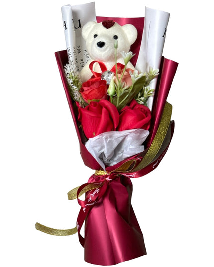 Buchet trandafiri săpun cu Ursuleț 32cm 935-3