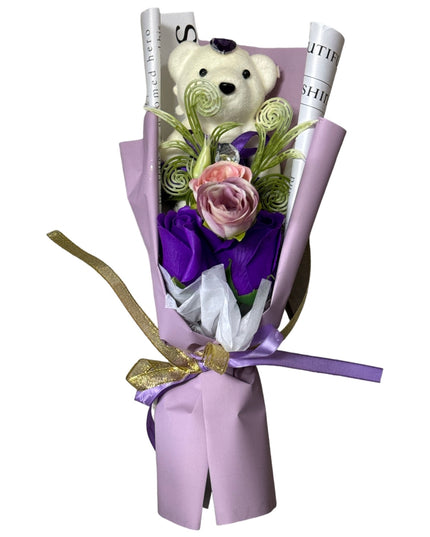 Buchet trandafiri săpun cu Ursuleț 32cm 935-3