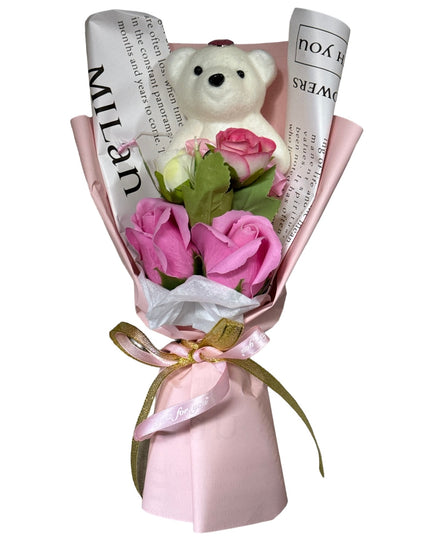Buchet trandafiri săpun cu Ursuleț 32cm 935-3